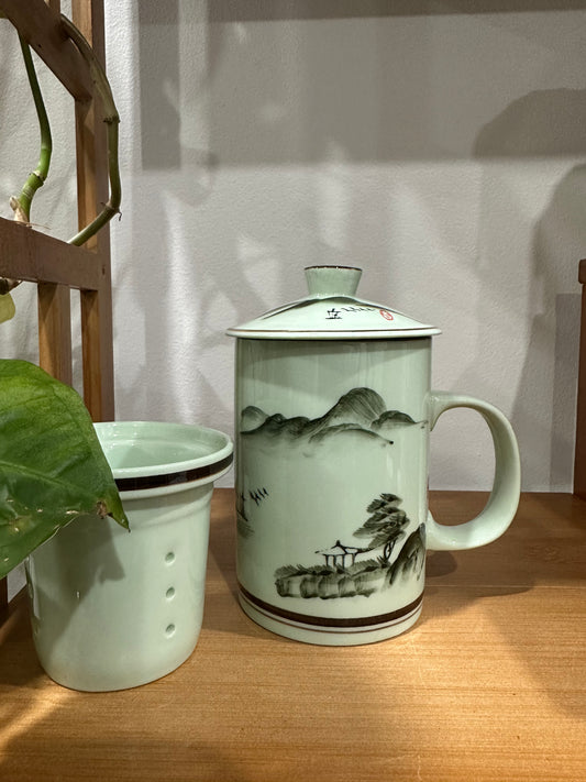 茶具：手彩茶水分离杯 山水 Hand Paint Teacup with Filter Landscape